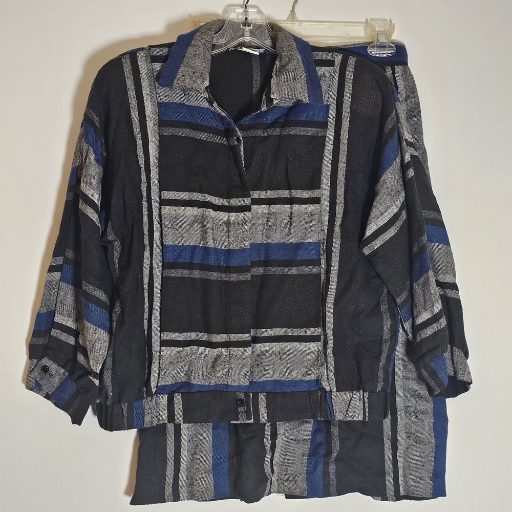 Dawn Joy Fashions Skirt Set Womens 9/10 Blue Baja Stripe Mexican Blanket Rug Vtg